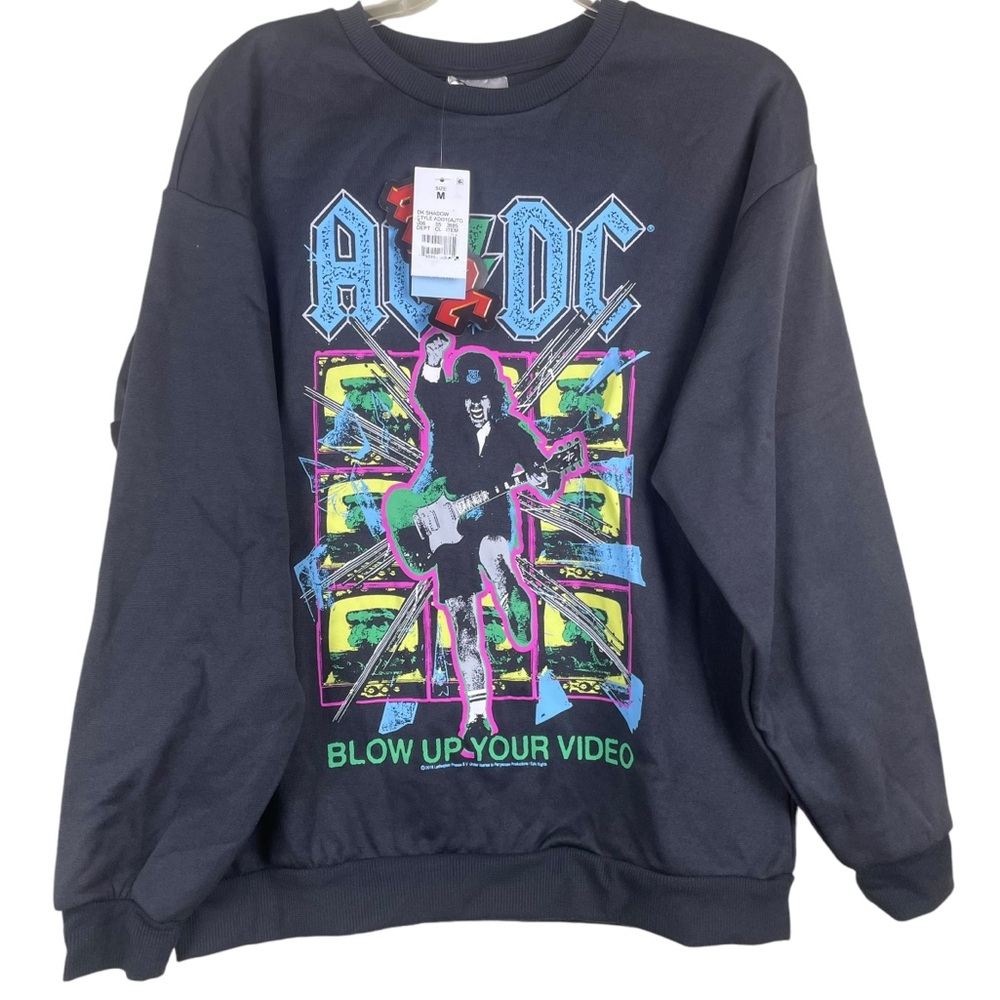 NWT AC/DC Black Band Blow Up Your Video Crew Neck Sweatshirt Size M